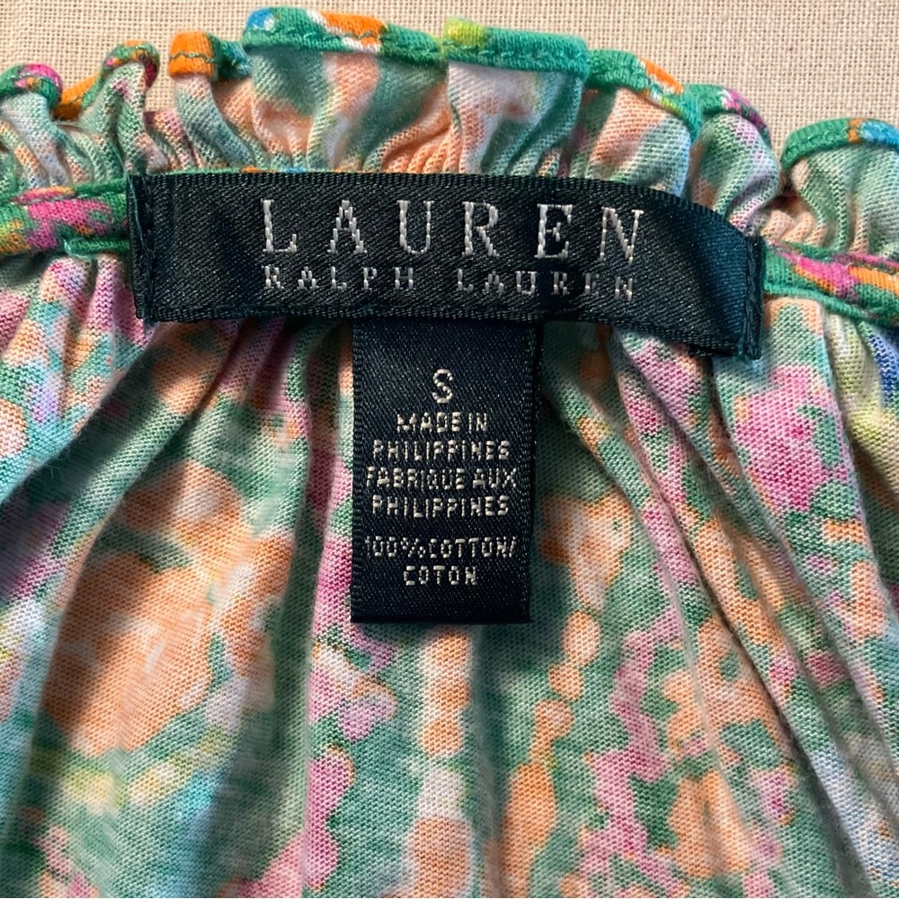 Ralph Lauren paisley top blouse 100% cotton ruffled neck & sleeveless Like New - Picture 2 of 7
